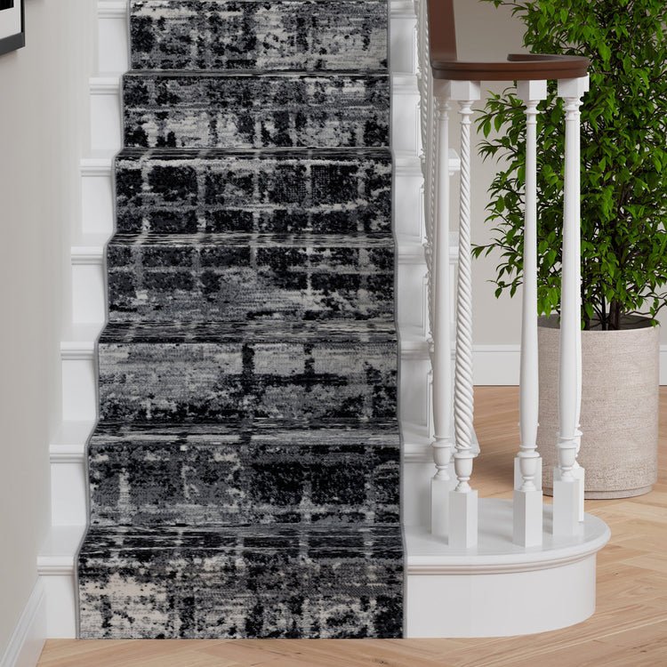 Abstract Black Grey Stair Carpet Runner - Cut to Measure