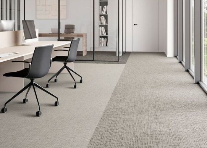 grey office carpet tiles installation