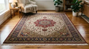 Traditional Persian style area rug in living room